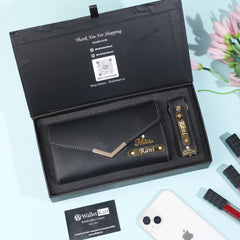 Personalized Women's Leather Women's Wallet & Keychain with Name & Charm