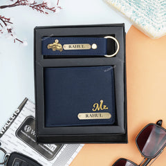 Personalized Men's Leather Wallet & Keychain with Name & Charm