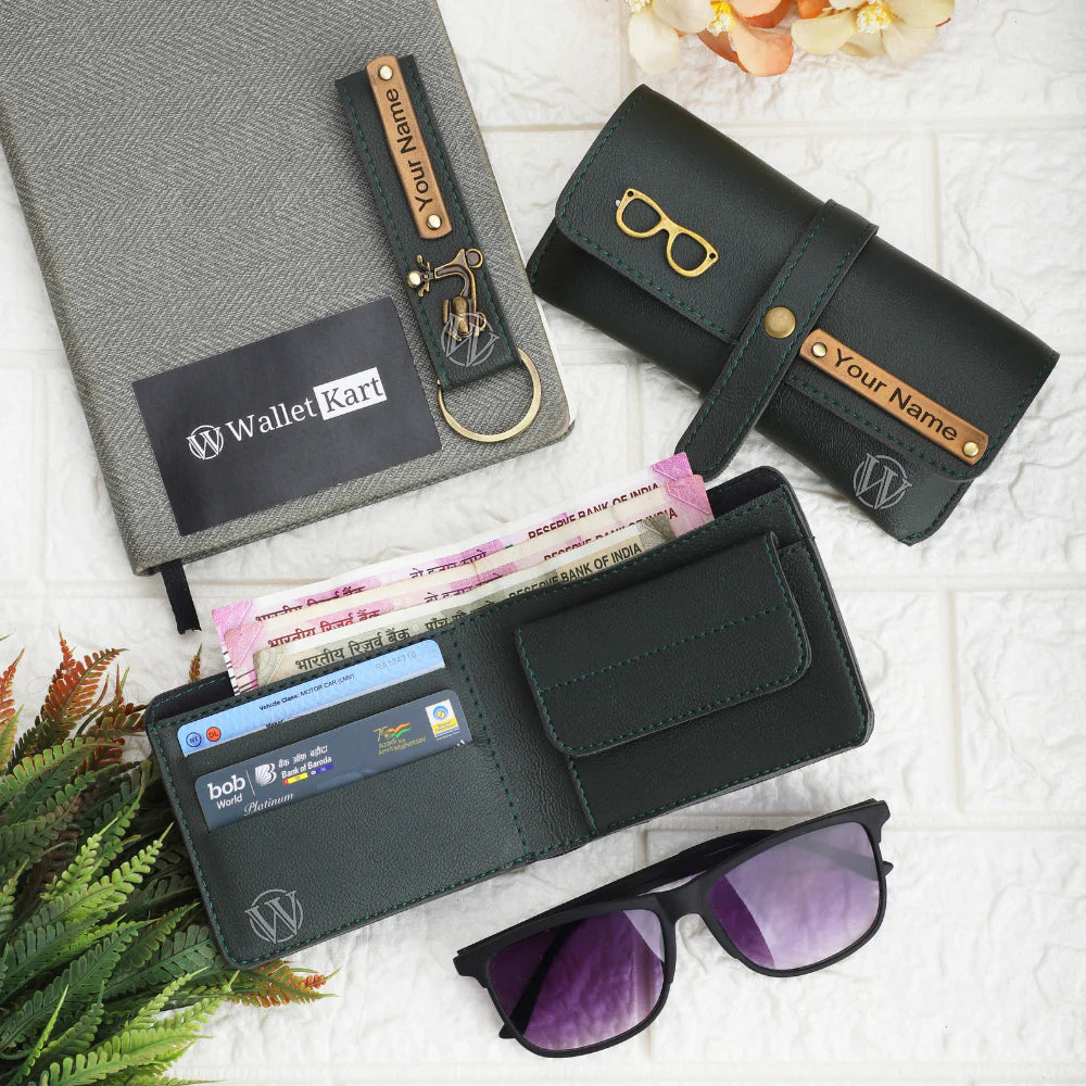 Personalized Men's Wallet, Keychain & Eyewear Case with Name & Charm